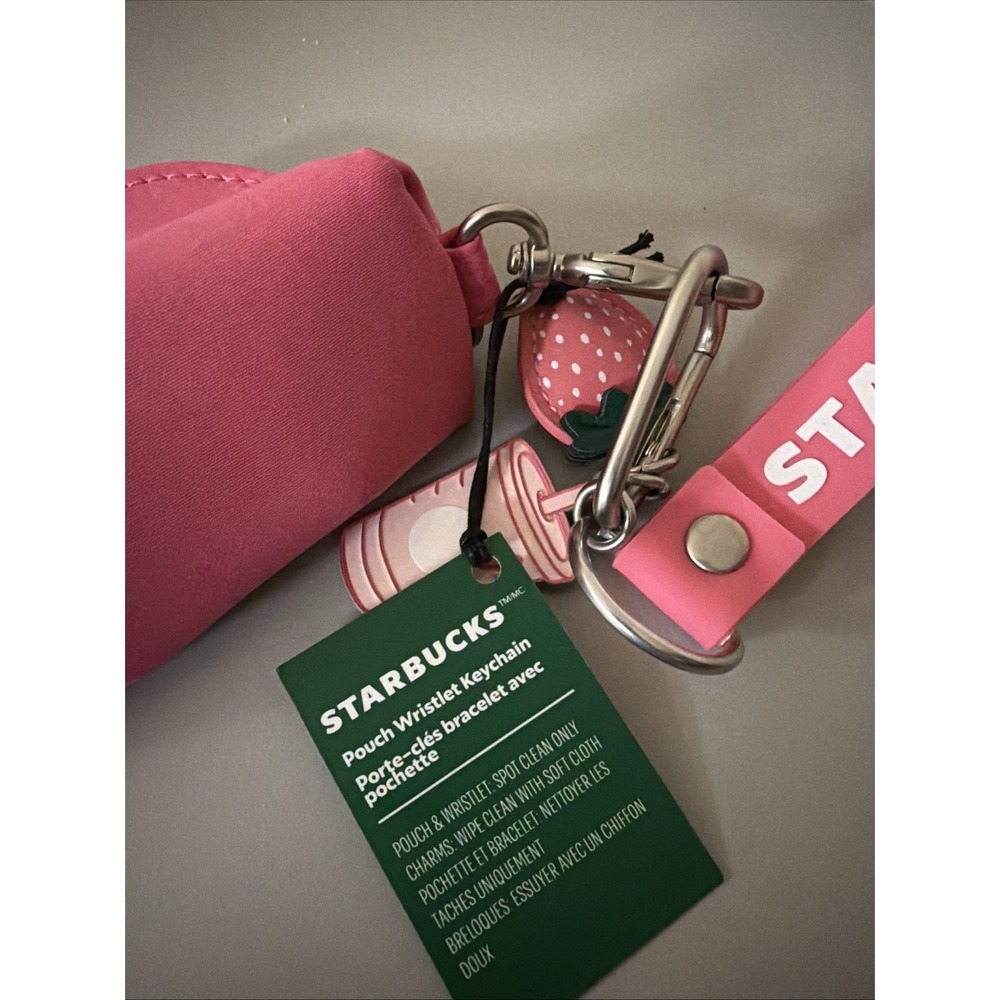 NEW Starbucks Mini Pouch Wristlet Keychain Pink Drink Strawberry 2026 Limited
